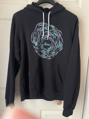 The Chosen “Against the Current” Black Hoodie with Teal & Gray Graphic, unisex